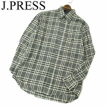 J.PRESS ジェイプレス 秋冬 長袖 ボタンダウン チェック ネル シャツ Sz.M　メンズ グレー 日本製　A3T10944_9#B_画像1