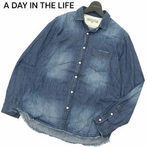 A DAY IN THE LIFE ユナイテッドアローズ 通年 フリンジ★ USED加工 長袖 デニム シャツ Sz.L　メンズ　A3T10878_9#C