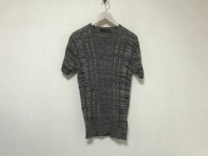 本物テットオムTETE HOMMEコットン麻リネンVネックニット半袖Tシャツメンズサーフアメカジミリタリービジネススーツグレー柄M