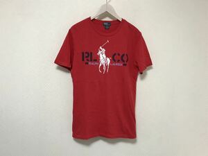 本物ポロラルフローレンPOLO Ralph Laurenコットンプリント半袖Tシャツサーフアメカジミリタリービジネススーツ赤レッドXLレディース