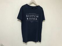 本物スコッチアンドソーダSCOTCH&SODAコットンプリント半袖Tシャツメンズサーフアメカジミリタリービジネススーツ紺ネイビーMインド製_画像1