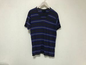 本物ディーゼルブラックゴールドDIESEL BLACK GOLDコットンVネックボーダー柄半袖Tシャツメンズサーフアメカジミリタリー青Sトルコ製