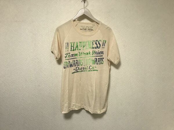 本物ディーゼルDIESELコットンプリント半袖TシャツメンズサーフアメカジミリタリーストリートビジネススーツイエローM