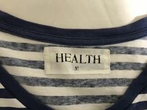 本物ヘルスHEALTHコットンボーダーVネック半袖Tシャツメンズサーフアメカジミリタリーストリートスケーター青ブルー白ホワイトM日本製_画像4