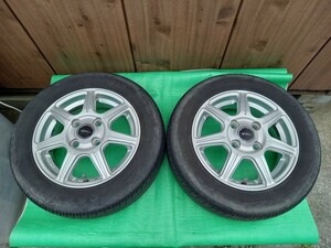 ②BRIDGESTONE ブリヂストン TOPRUN トップラン 13インチ アルミホイール 4.00B(4J)+45 PCD100 4穴 タイヤ付 155/65R13 2021年製 2本セット