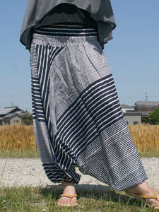 * ethnic Aladdin sarouel pants border navy including carriage * new goods unused * Asian Momo nga pants yoga room wear wide pants 