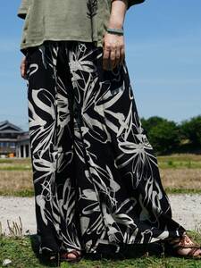 * ethnic LAP pants Monotone * including carriage new goods C* easy size to coil pants wide pants unisex room wear 