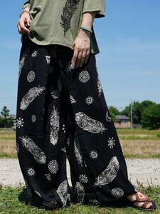 * ethnic LAP pants Monotone * including carriage new goods A* easy size to coil pants wide pants unisex room wear 