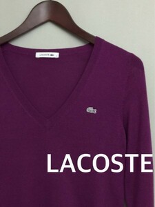  Lacoste LACOSTE purple V neck long sleeve knitted 34 size &