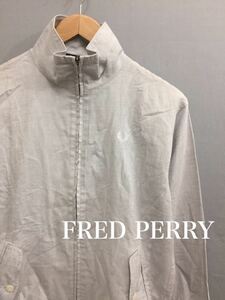 フレッドペリー FREDPERRY ハリントンジャケット エルボーパッチ 麻 グレー メンズ Mサイズ ～☆&