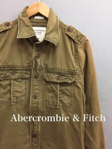 アバクロンビーアンドフィッチ Abercrombie & Fitch ミニタリーシャツ ダメージ加工 オリーブ メンズ Mサイズ ～▼&