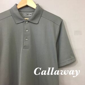 【美品・良品】キャロウェイ Callaway ゴルフ GOLF ドライポロシャツ 半袖 ハーフボタン トップス グレー メンズ 男性用 Mサイズ ♭▽