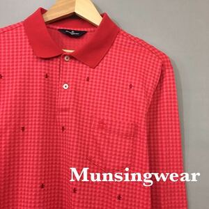 [ beautiful goods * superior article ] Munsingwear wear Munsingwear Golf golf polo-shirt silver chewing gum check Descente DESCENTE made in Japan red 3L size ♭v