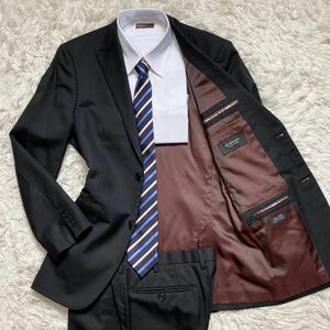 バーバリーブラックレーベル【圧倒的高級感！！】BURBERRY BLACK LABEL super120 セットアップ スーツ Mサイズ 38R ブラック 黒 赤 レッド