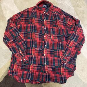 オールドギャップ パッチワーク ネルシャツ アカ系 Lサイズ OLD GAP 