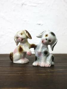 ビンテージ 陶器ペアドッグオブジェ インテリア 雑貨 置物 可愛い アメリカ 古い 犬 動物 ヴィンテージ アンティーク オブジェ dog
