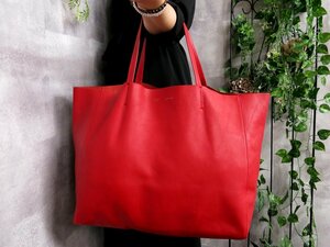 ●美品●CELINE セリーヌ●ホリゾンタル カバ●レザー 本革●トート バッグ●赤●肩掛け●A4 収納●書類 かばん●Js40339