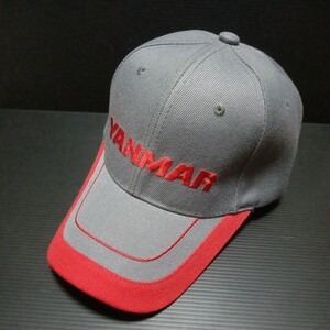 ● ヤンマー「YANMAR 　キャップ」刺繍 帽子　グレー系　つば赤ライン　ロゴ