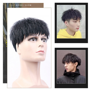 上質 メンズウィッグ 人毛 wig ショートヘアー 永久カール 人工頭皮 かつら ふわふわ かっこいい 自然 軽量 つけ毛 15*15/18*20選択