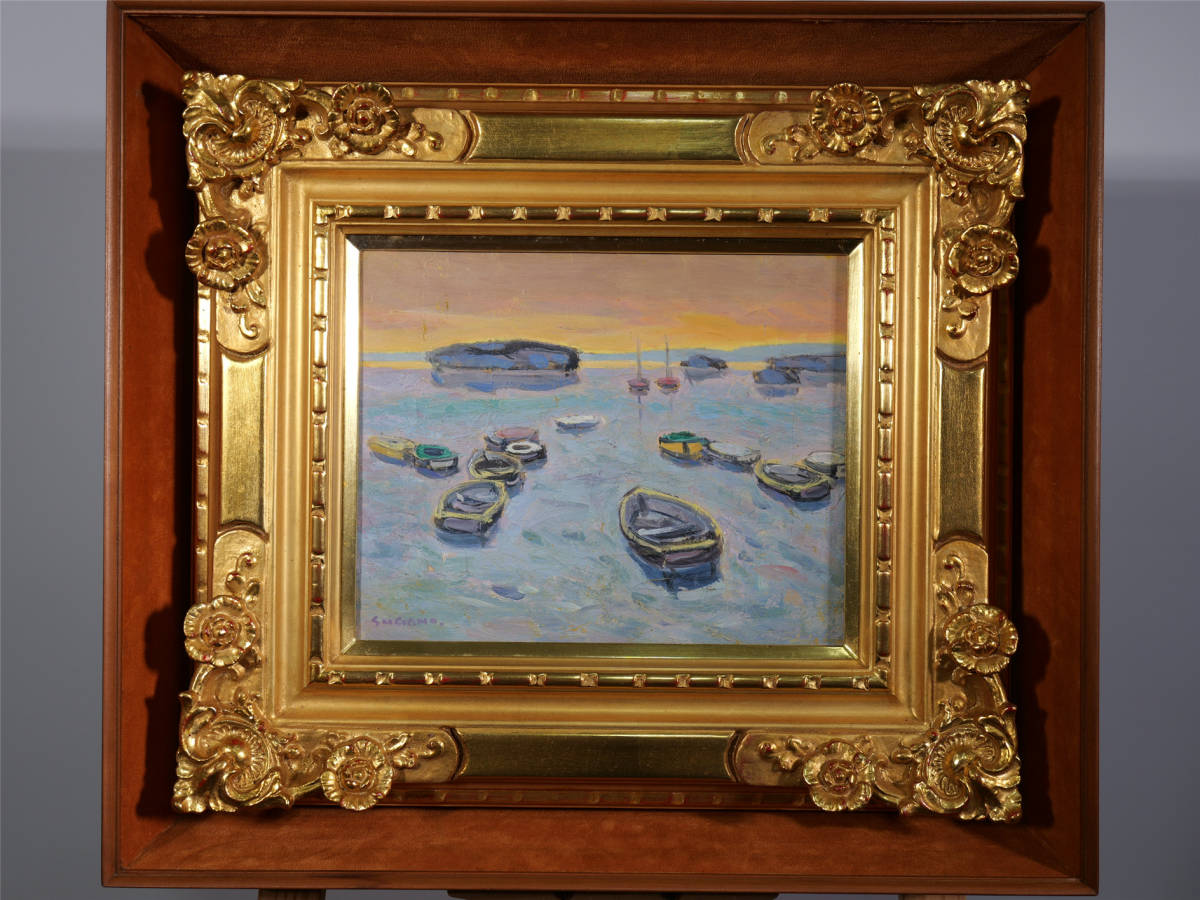 Yaichi Kanno Boat Oil Painting F3 Authenticity Guaranteed Framed, painting, oil painting, Nature, Landscape painting