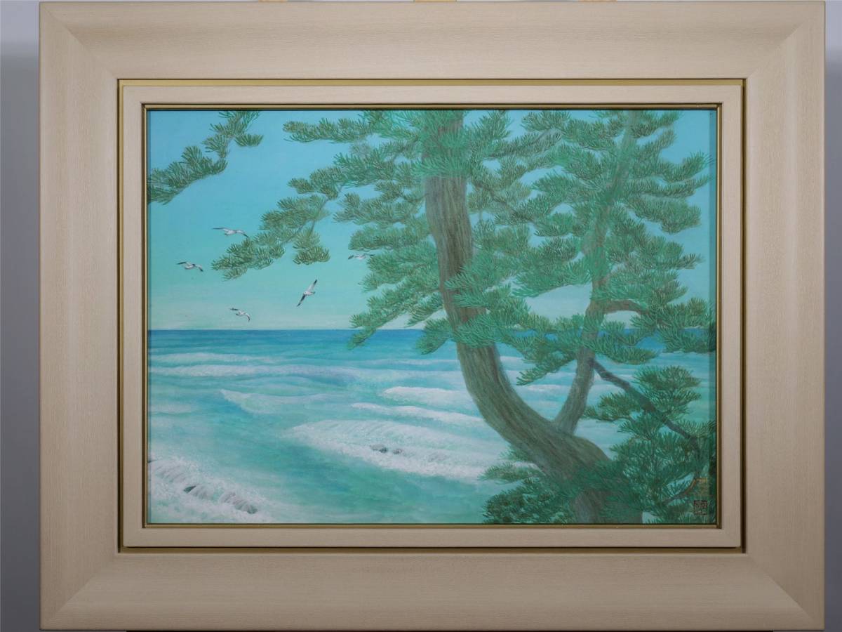 Yoshiko Inokuma Autumn Waves Cape Katsurahama Dragon Head Japanese Painting No. 8 Exhibited at Mitsukoshi's solo exhibition in 2016. Guaranteed authenticity, beautifully framed., painting, Japanese painting, landscape, Fugetsu