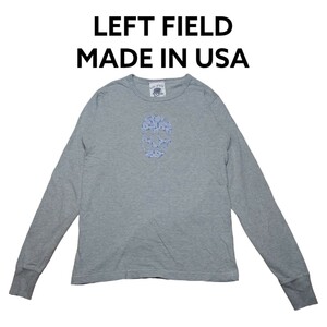 USA製　Left Field　花柄スカル　ワッペン刺繍　ロンT　長袖Tシャツ