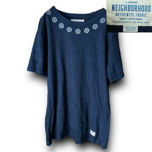 数回着美品 NEIGHBORHOOD ネイバーフッド インディゴ 首周りプリント 半袖 Tシャツ size M 日本製 171UWNH-CSMO1S PLAIN-D / C-CREW.SS