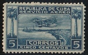 キューバ1927＃C1－ハバナ港の水上飛行機　未糊状態不良　＄7.75