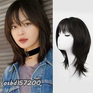 稀少美品★フルウィッグ 人毛 ウィッグ かつら セミロングストレート ショート