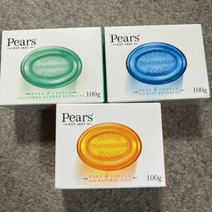 匿名配送 送料無料 未使用 海外限定 Pears Soap ペアーズ ソープ 3種セット 100g 透明石鹸 グリーン オレンジ ブルー 石けん イギリス