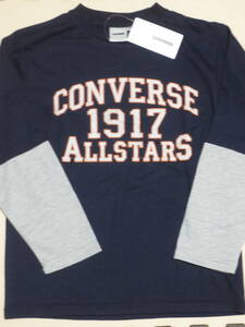 新品 140 コンバース 長袖Tシャツ 紺 グレー オールスター 半袖重ね着風 カレッジロゴ 男の子 130cm～ CONVERSE ALL STAR 送料無料