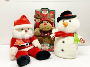 クリスマスぬいぐるみ３点セット サンタクロース 雪だるま トナカイ TY Beanie Buddies ビーニーバディ レトロ インテリア まとめて