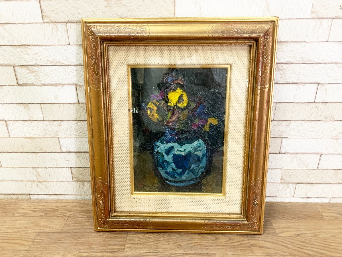 Katsumi Motokawa Tricolored Violet Pansy Oil Painting Hand Painted Flower Vase Framed Interior Frame Size 45cm x 55cm, artwork, painting, others