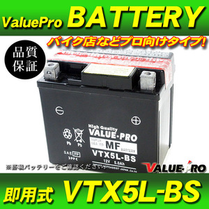 新品 即用式バッテリー VTX5L-BS 互換 YTX5L-BS FTX5L-BS / RG400 RG500ガンマ RGV250 VJ23 DR250 アドレス110 ストリートマジック110