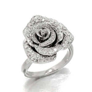 【新品仕上げ済み】【新品同様】K18WG 薔薇モチーフ ダイヤモンド リング 9号 D0.52ct ホワイトゴールド 4月誕生石 指輪 18金 プレゼント