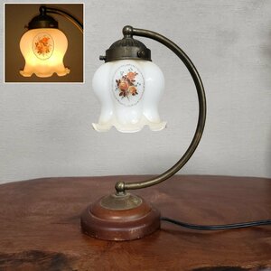  antique table light * lack equipped indirect lighting lamp frill .... table lamp glass made electrification verification flower [80s1899]