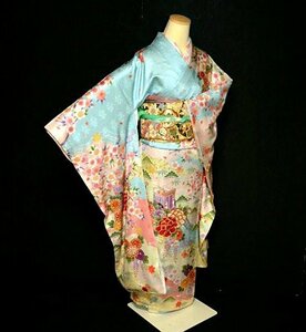 中古振袖 袋帯セット 中古 最高峰 新品同様 桜 牡丹 菊 御所車文 振り袖 身丈167.5ｃｍ 裄丈67.5ｃｍ 長さ432ｃｍ T3112