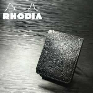 RHODIA No.11 メモ帳カバー【ペイズリー柄　ブラック×ブラック】