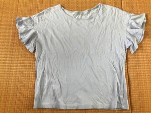 ユニクロ　袖フリル　半袖Tシャツ カットソー　パープル　M