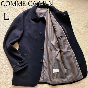 【人気デザイン】COMME CA MEN コムサメン☆本革ベルト付ウールロングコート　Lサイズ　BLACK ブラック 黒　キレイめ　フォーマル ビジネス