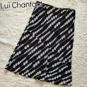 【上質】Lui Chantant ルイシャンタン☆モノトーンドット柄スカート　日本製　36サイズ S　ひざ丈 大人っぽい ジップ オシャレ　BLACK 黒