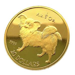  美品 犬金貨 パピヨン犬 クック諸島 1992年 24金 純金 6.2g 1/5オンス コイン イエローゴールド コレクション Gold