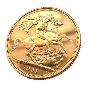 ソブリン金貨 聖ジョージ竜退治 エリザベス2世 金貨 イギリス 1981年 22金 7.9g イエローゴールド GOLD コレクション 美品