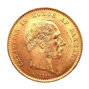 デンマーク クリスチャン9世 20クローネ金貨 1890年 21.6金 8.9g コイン イエローゴールド コレクション Gold 美品