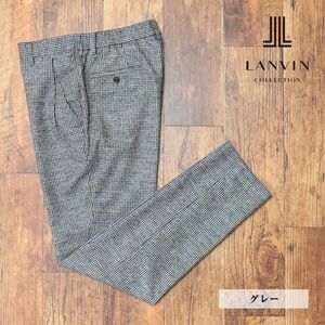 秋冬/LANVIN COLLECTION/50サイズ/イージー スラックス パンツ ウール混 圧縮ニット 千鳥格子 日本製 美脚 新品/グレー/hf152/