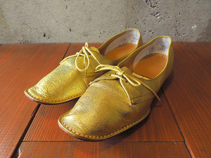  Vintage 60*s70*s* lady's leather shoes Gold size 7M?*230902k3-w-oshs-24cm 1960s1970s shoes soft leather slip-on shoes 