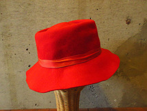 ビンテージ70’s●レディースフェルトハット赤size L●230923k1-w-ht-flt 1970sウール帽子レトロファッション小物_画像3