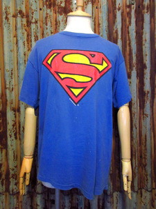 ビンテージ90’s●SupermanロゴプリントTシャツ青size L●230909k1-m-tsh-ot 1990sスーパーマンDCコミックスアメコミ古着