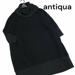 antiqua アンティカ 秋冬 ゆったり♪ ドレープ タートルネック 長袖 オーバーサイズ ワンピース Sz.F　レディース 黒　K3T00298_9#E