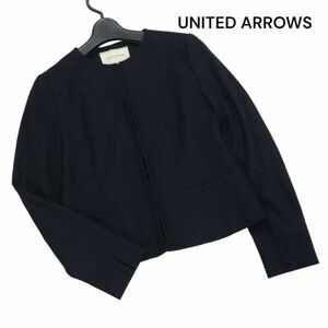 UNITED ARROWS ユナイテッドアローズ 秋冬 UBCS ウールスムース ノーカラー ジャケット Sz.36　レディース 黒 ビジネスにも　K3T00269_8#N